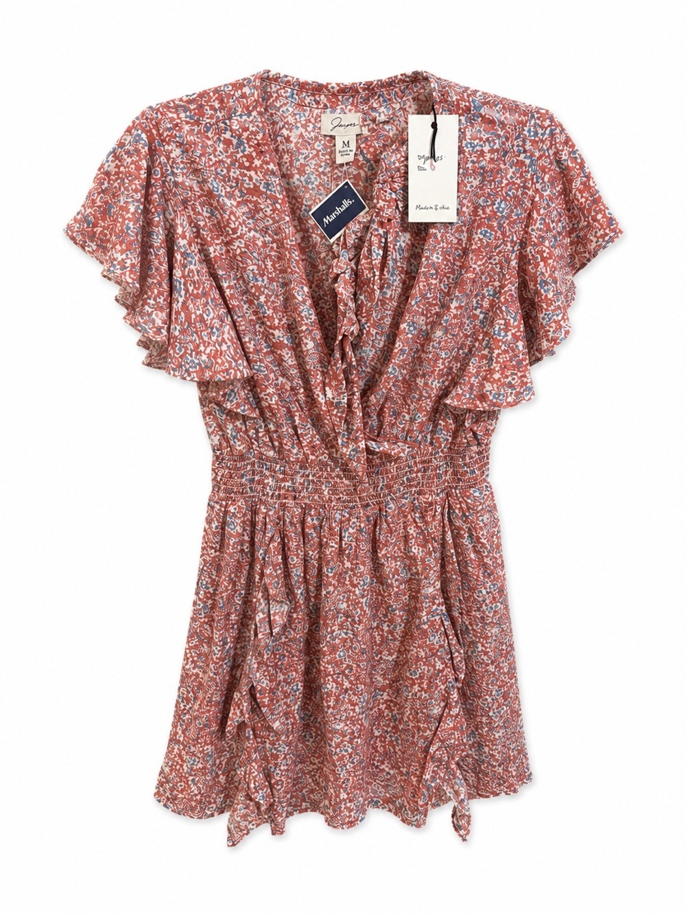 Japna Rust Floral Ruffle Mini Dress Accessories Size Medium, New 🌸🌸
